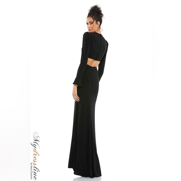 Mac Duggal 67944 Black Long Sleeve Cut Out Gown Size 8 Puff Shoulder NWT $398 - Picture 2 of 10